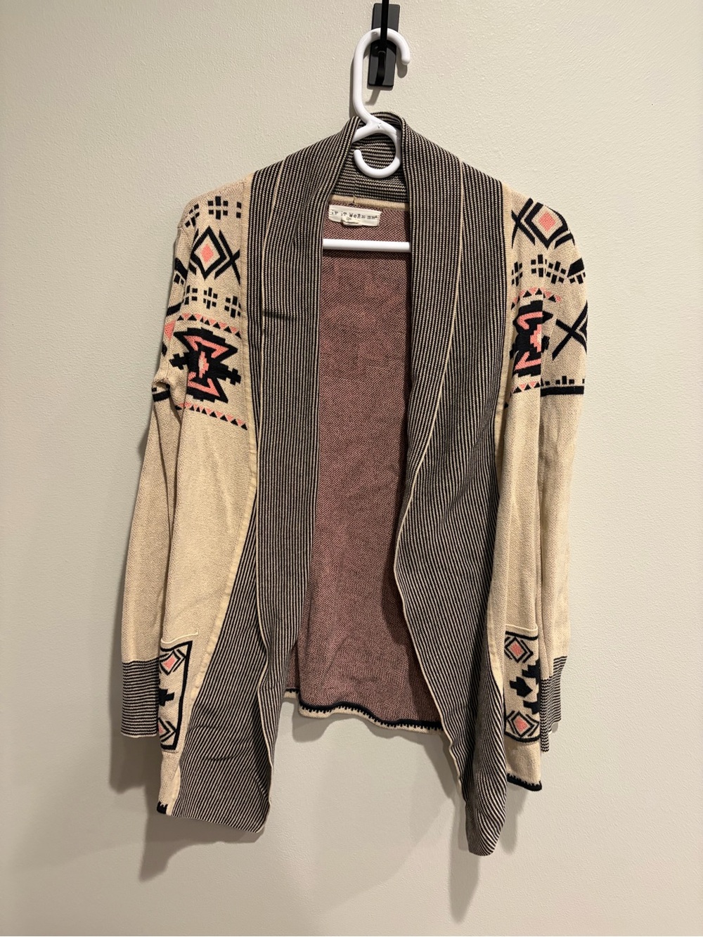 if it were me Aztec Open-Front Cardigan - Cream, Mauve & Black